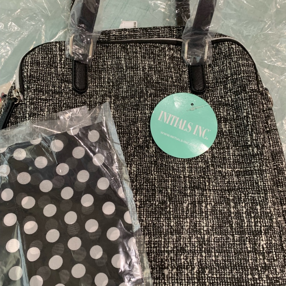 Initials Inc trailblazer in black tweed & Square scarf- polka dot